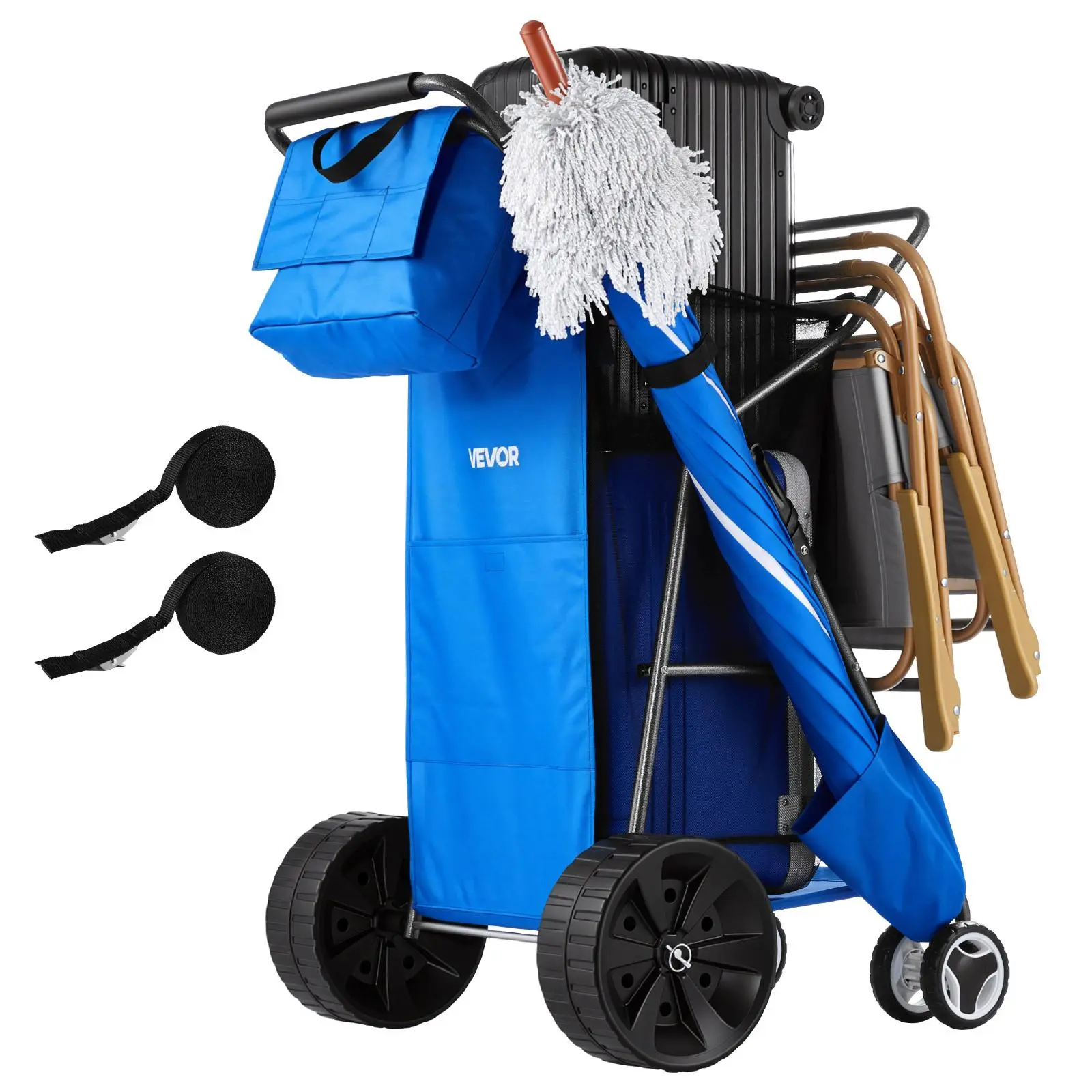 【SummerFinds】VEVOR Folding Trolley Cart, Saltwater Tough Heavy-Duty Wagon Cart Foldable with 10" Sand Wheels, 165 lbs Load Capacity, Insulated Cooler Bag, Umbrella Holder, Holds 4 Chairs for Camping, Beach Cart