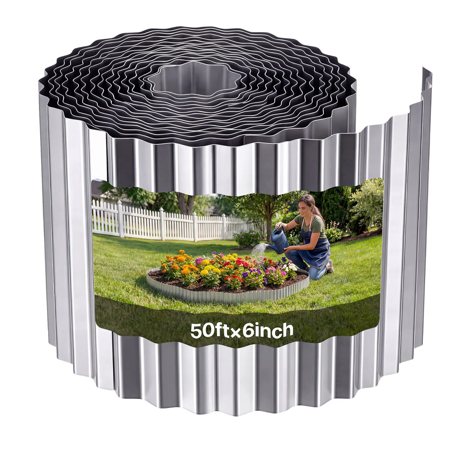 【SummerFinds】VEVOR Galvanized Steel Landscape Edging, 50 ft x 6 in Metal Edging for Landscaping with Gloves, Easy-to-Install Bendable Metal Strips, Heavy Duty Metal Garden Edge Border for Flower Bed, Yard Pathway