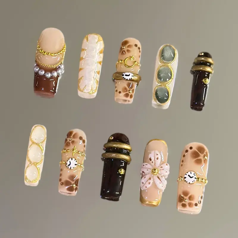 NailVesta AMBER MIST – 100% Handcrafted 3D Press-On Nails | Reusable, Long-Lasting, Salon-Quality