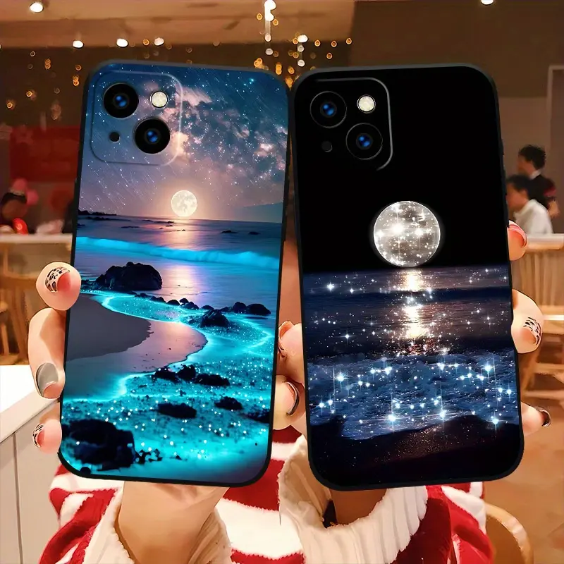 Moon & Starry Sky Pattern TPU Full-Coverage Smartphone Casing - Drop-Proof, Non-Slip Cellphone Protection Accessory for iPhone 17,16,15,14,13,12,11,XS,X & Samsung Models, Ideal Gift for Loved Ones
