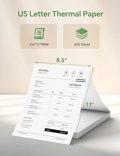 iDPRT Thermal Printer Paper, 200 Sheets Folded US Letter 8.5 x 11 Inch, MT610 & MT888 Thermal Paper,Compatible with iDPRT/HPRT/PRT Portable Printer