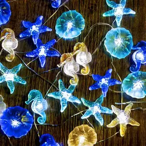 Impress Life Ocean Theme String Lights, Beach Decor Starfish Seahorse Sand Dollars Nautical Decorative Lights Battery & USB Plug In with Remote 10 ft 30 LEDs for Covered Outdoor Bedroom Birthday Party