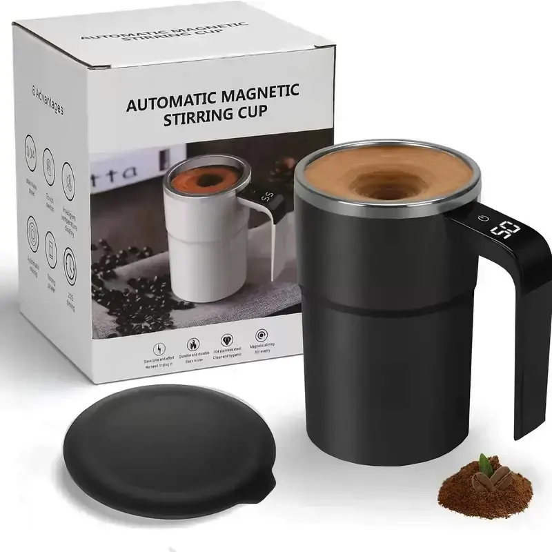 13 oz automatic stirring coffee mug with smart temperature measurement, magnetic self-stirring design, USB rechargeable portable electric stirrer, suitable for coffee, drinks, hot chocolate, and fitness protein shakes; ideal as a holiday gift