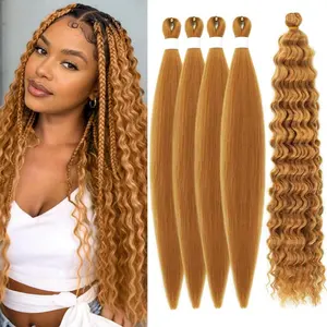 Boho Braiding Hair Pre stretched 26 Inch Deep Wave Crochet Boho Braids 5 Packs Synthetic Ez Braid Knotless Honey Brown