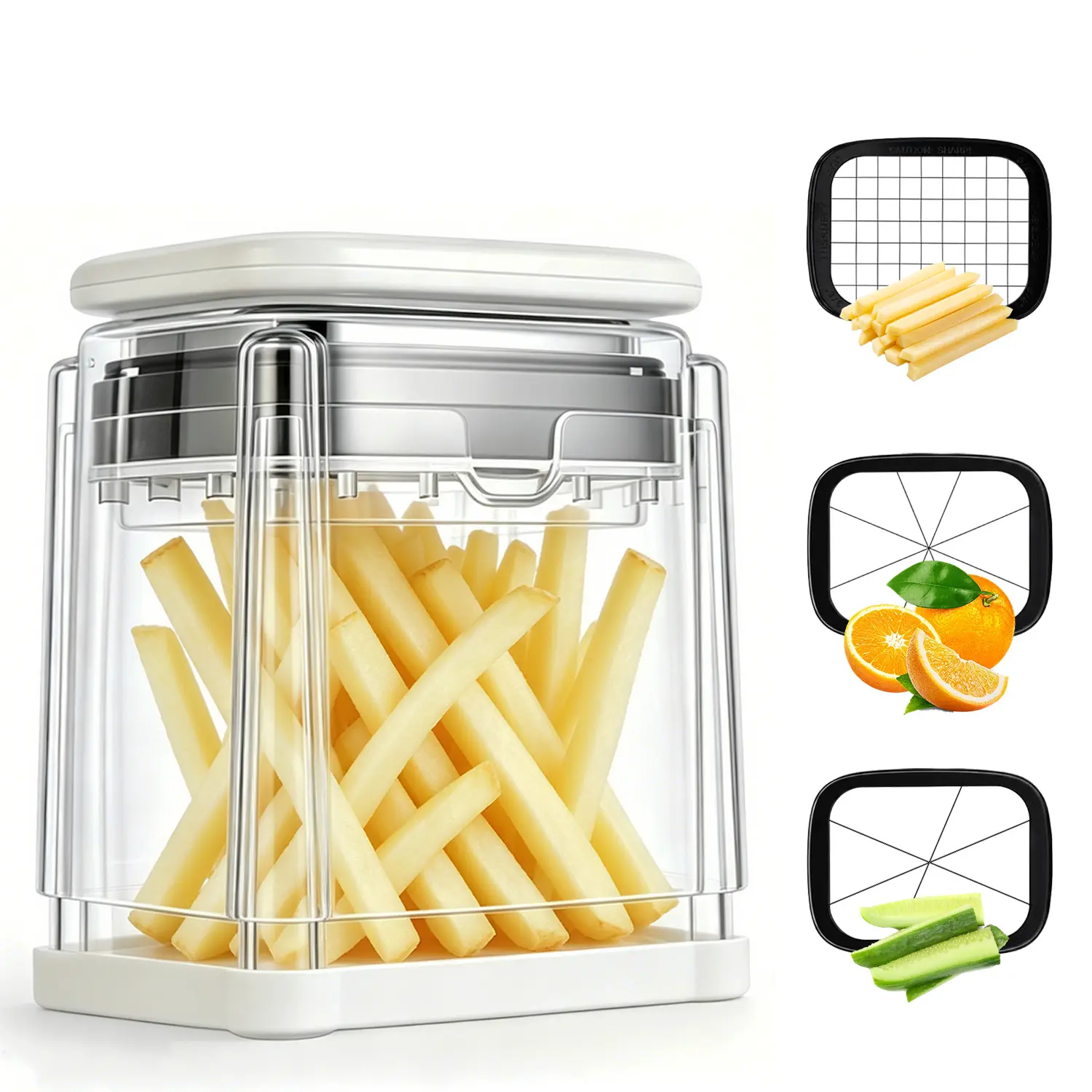 SUSTEAS Fingersafe French Fry Cutter - Air Fryer Compatible, Portable Detachable Interchangeable Blade Potato Slicer, Smooth Mandoline Slicer, Rustproof Easy-Clean Vegetable Cutter Kitchen Accessories for Home Low-Oil Fries, Home Cooking