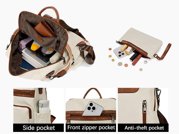 BOSTANTEN Backpack for Women Leather Womens Backpack Purse 2PCS Laptop Backpack Large Ladies Shoulder Bags with Wristlet