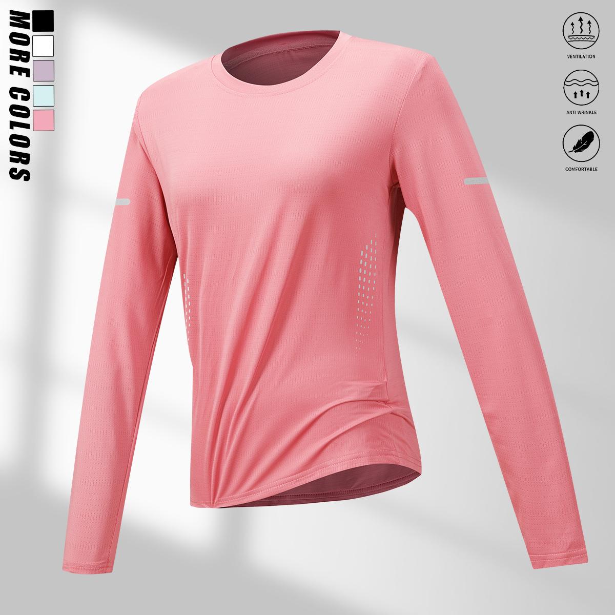 Women's Crewneck Workout Tops (Pack of 4) - Dry Fit Pullover, Plain Long Sleeve Polyester Blouses, Reflective Stripes, Breathable, Lightweight, Comfortable, Normal Fit, Casual Athletic Style, Suitable for Running, Fitness, All Seasons Clothes for Women, W