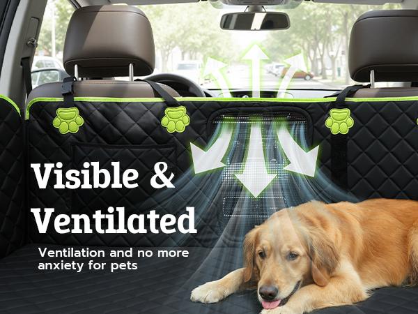 Pecute Pet Car Seat Cover Waterproof Dog Backseat Hammock with Mesh Window & Storage Pocket, 600D Non-Slip for Car/Truck, Easy to Install Washable