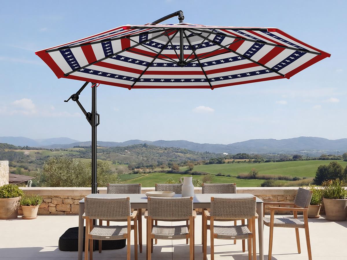 【Spring Sale】10ft Solar Outdoor Patio Umbrella, UPF50+ UVOutdoor Table Umbrella, Yard Umbrella, Market Umbrella with 8 Sturdy Ribs, Push Button Tilt and Crank- with Base