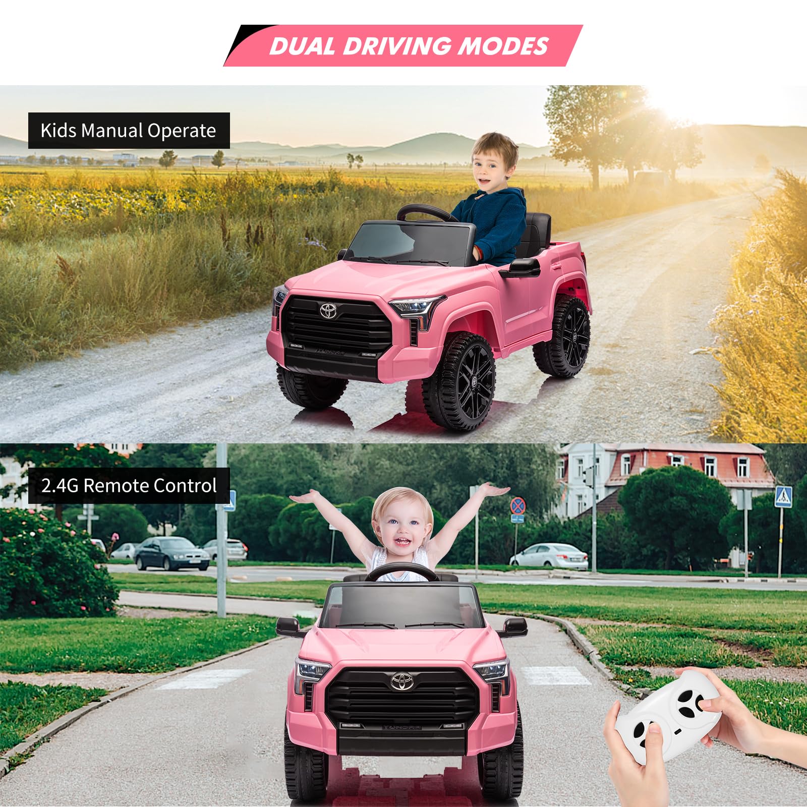 【Restock Sale】GARVEE 12V Licensed Toyota Ride-On Car for Ages 3+, Featuring Remote Control, MP3, LED Lights, Suspension, Double Doors, Safety Belt, Available in Pink, White, Blue, Red, Rose, Green, and Grey - Perfect Ride-On Toy!