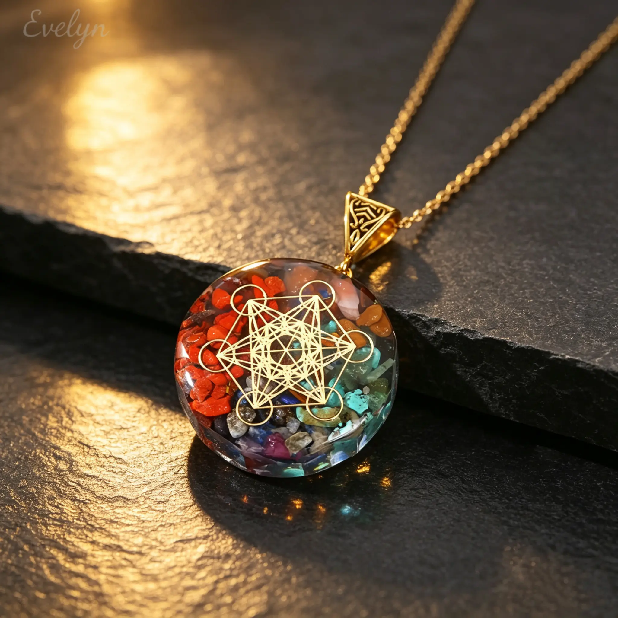 7 Chakra Orgone Crystal Resin Pendant, Multi Shape Natural Chip Stone Spiritual Charm Jewelry, DIY Layering Necklace Pendant Gift For Yoga Meditation Lovers Women