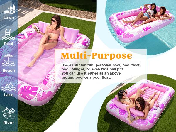 Sloosh-L/XL Inflatable Tanning Pool Lounge Float With Cup Holder, 70"X46"/85″ x 57″ More Large Sun Tan Tub Adult Pool Floats Raft  easter gifts for kids