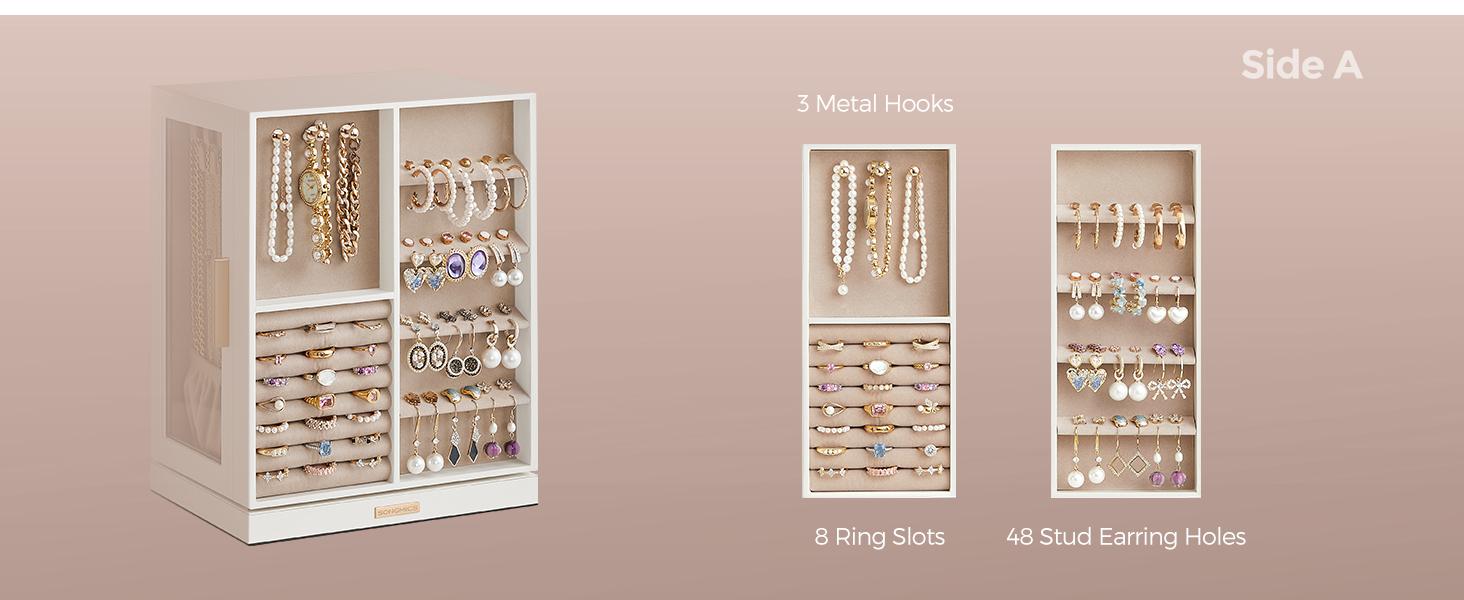 SONGMICS Jewelry Box 360° Rotating, Jewelry Storage Case with 5 Drawers,Glass Window, Spacious, Open Design, Great Gift