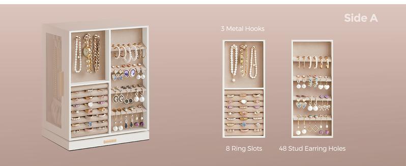 SONGMICS Jewelry Box 360° Rotating, Jewelry Storage Case with 5 Drawers,Glass Window, Spacious, Open Design, Great Gift