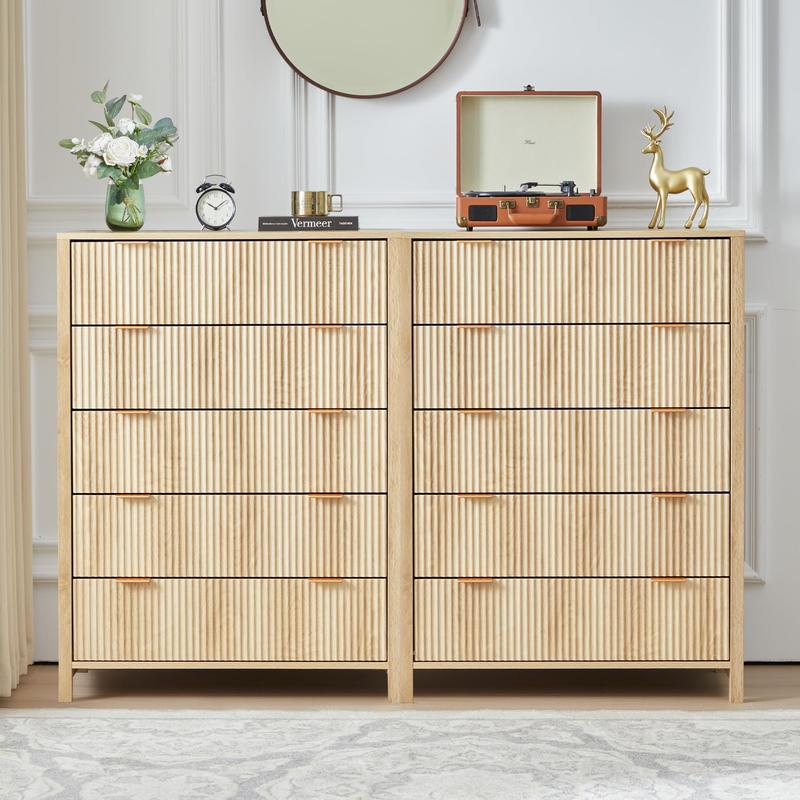 Giratree 4 5 Drawer Dressers for Bedroom, Modern Closet Chest of Drawers with Waveform Fluted Panel, Large Wood Storage Dresser Organizer for Nursery Bedroom Living Room Hallway Closet