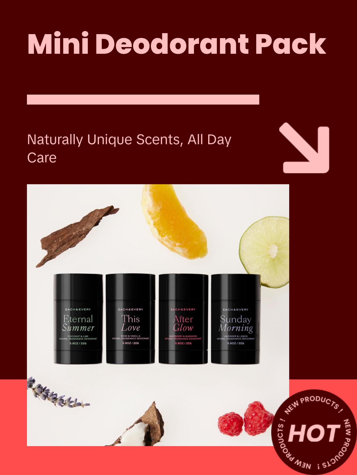 Each & Every The Mini Edit (4 Pack, 0.8oz - Coconut & Lime, Lavender & Lemon, Rose & Vanilla, Raspberry & Mandarin)