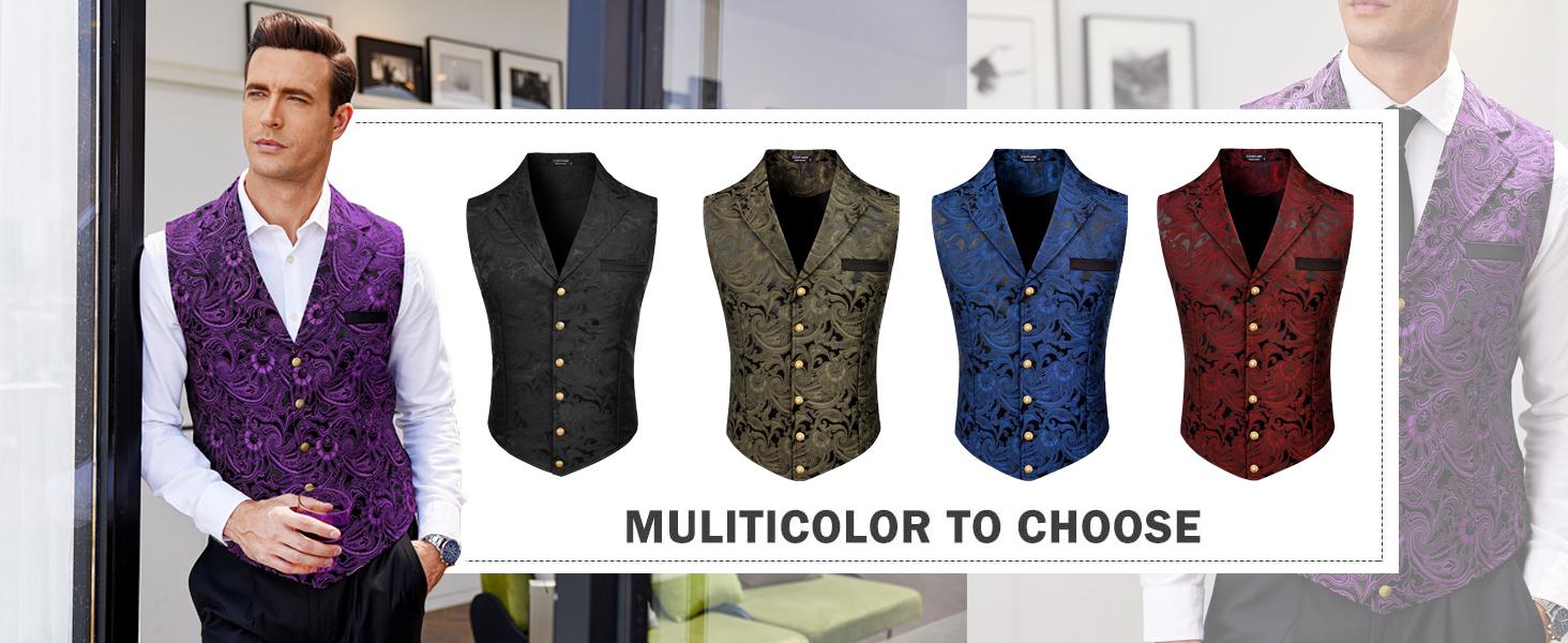 COOFANDY Mens Suit Vest Paisley Floral Victorian Vests Gothic Steampunk Formal Waistcoat Tuxedo Vests with Notched Lapels COOFANDY Mens Suit Vest Paisley Floral Victorian Vests Gothic Steampunk Formal Waistcoat Tuxedo Vests with Notched Lapels