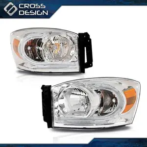 CROSSDESIGN Fit For 2006-2009 Dodge Ram 1500 2500 3500 Clear LED Headlights Set Chrome Bezel