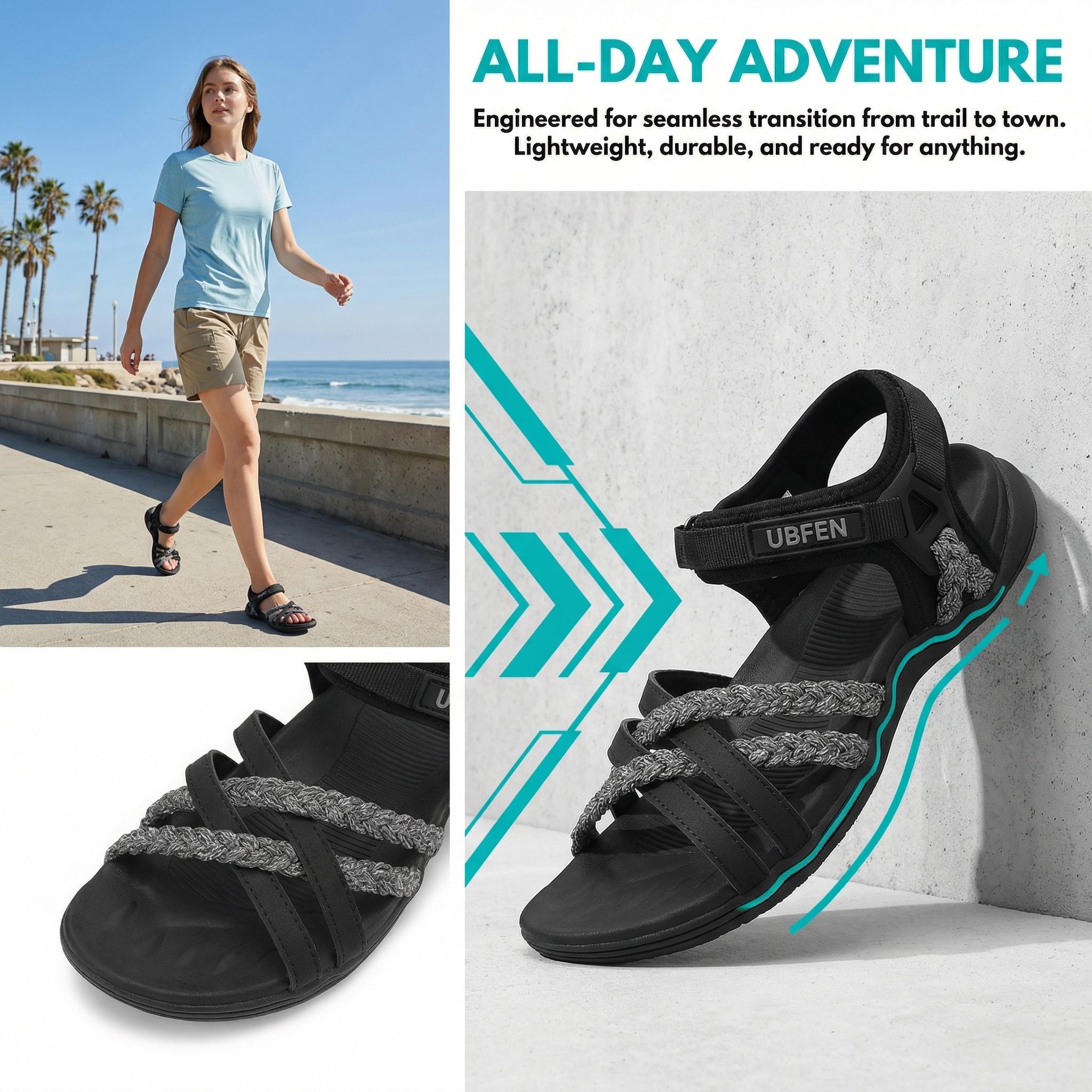 UBFEN Womens Hiking Sandals Adjustable Straps Arch Support Summer Walking Shoes
