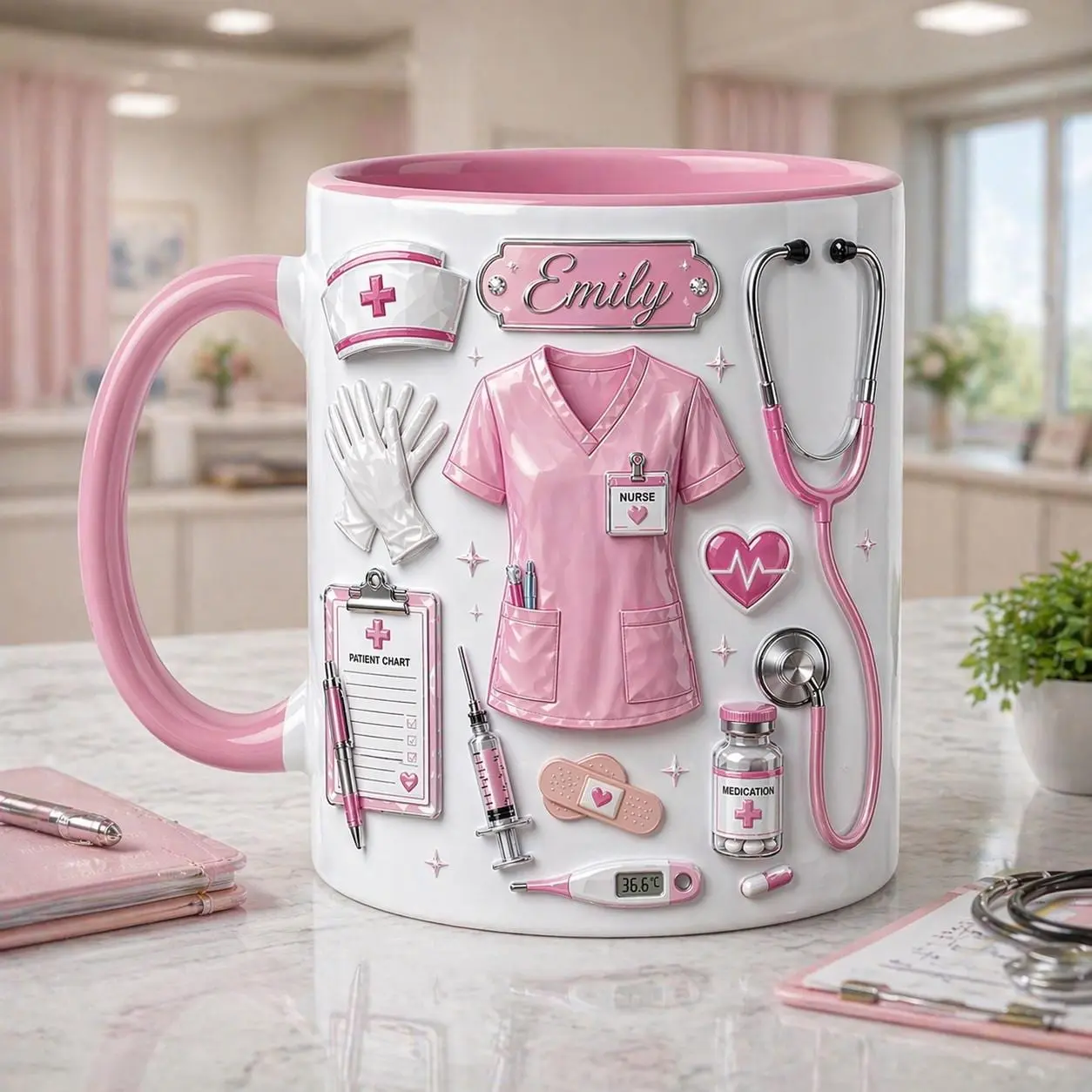 Personalized Nurse Life Embossed Faux 3D Printed Mug, Custom Name Coffee Cup, Nurse Gift, Medical Staff Mug, 2D Printed Ceramic Cup, Gift For Fan