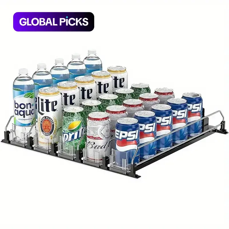 Refrigerator Self-Pushing Beverage Dispenser, Durable Adjustable Beverage Slide Organizer for Fridge, Fridge Organizers and Storage, Refrigerator Storage Accessories, Easy-to-Clean Drink Dispenser for Pantry and Kitchen #GLOBAL PICKS