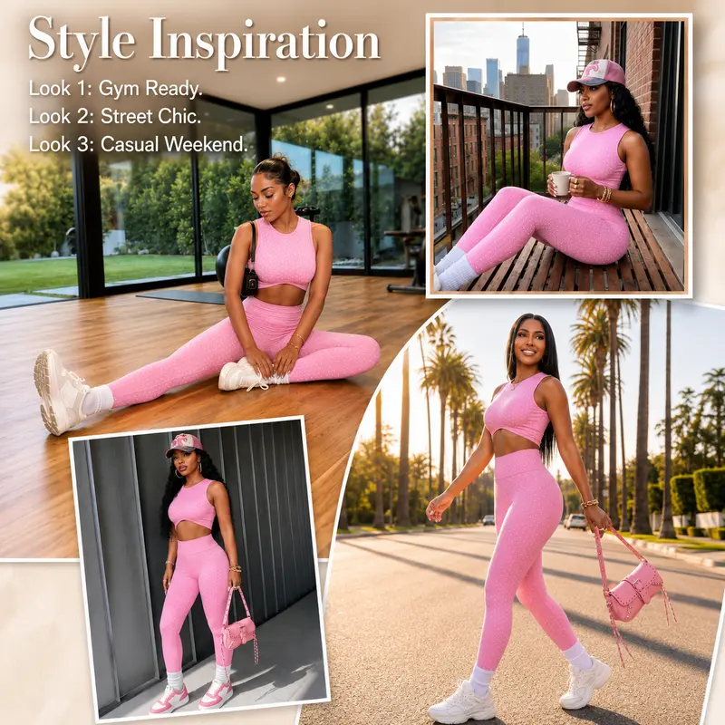 HIJESSE  Women High-Stretch Sports Bra & Leggings Set, Seamless Knit, High-Waisted Slimming Peach Butt, Skin-Friendly Fabric, Tight Shaping, Casual Versatile, Underlayer, Suitable For Spring & Summer, Sports & Yoga Outfit