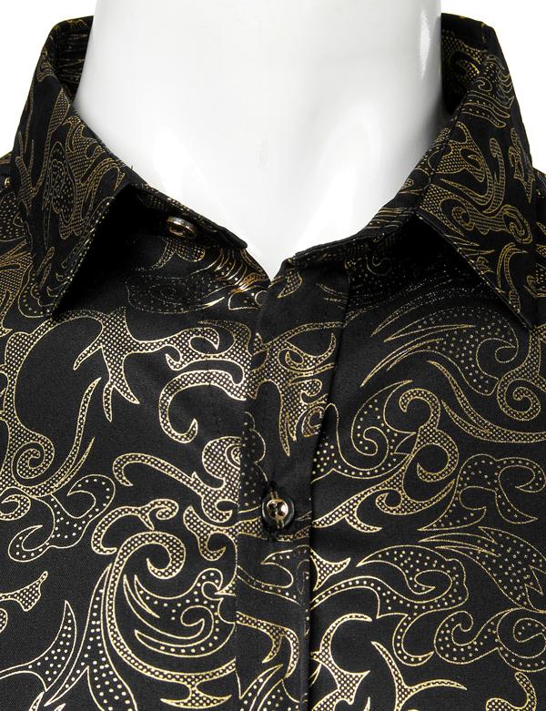 ZEROYAA Men's Luxury Gold Prom Design Slim Fit Long Sleeve Button up Party Dress Shirts