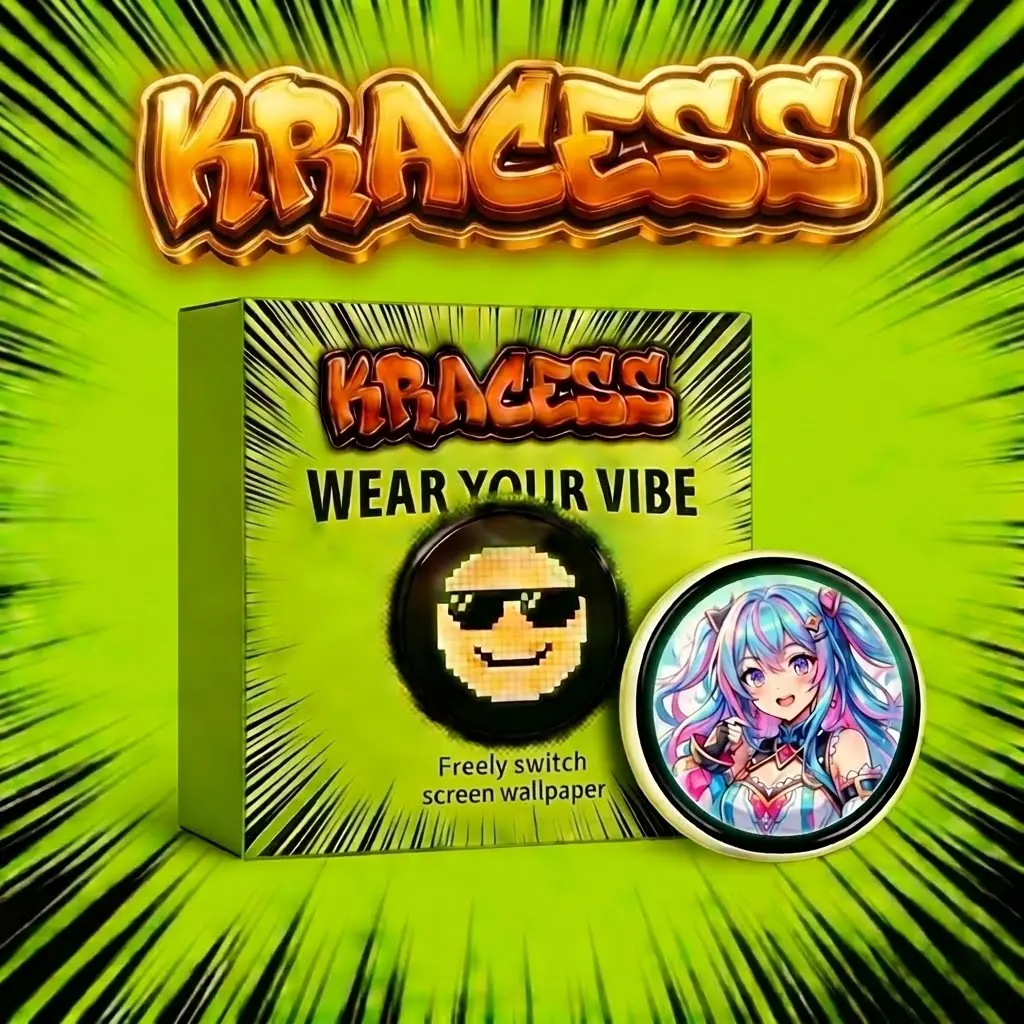 KRACESS Digital Badge Pin, Stylish Customizable Electronic Display with Bluetooth & 10H Long Play - Funky Unique Accessories & Guys Gifts for Anime Fans, Men's Accessories