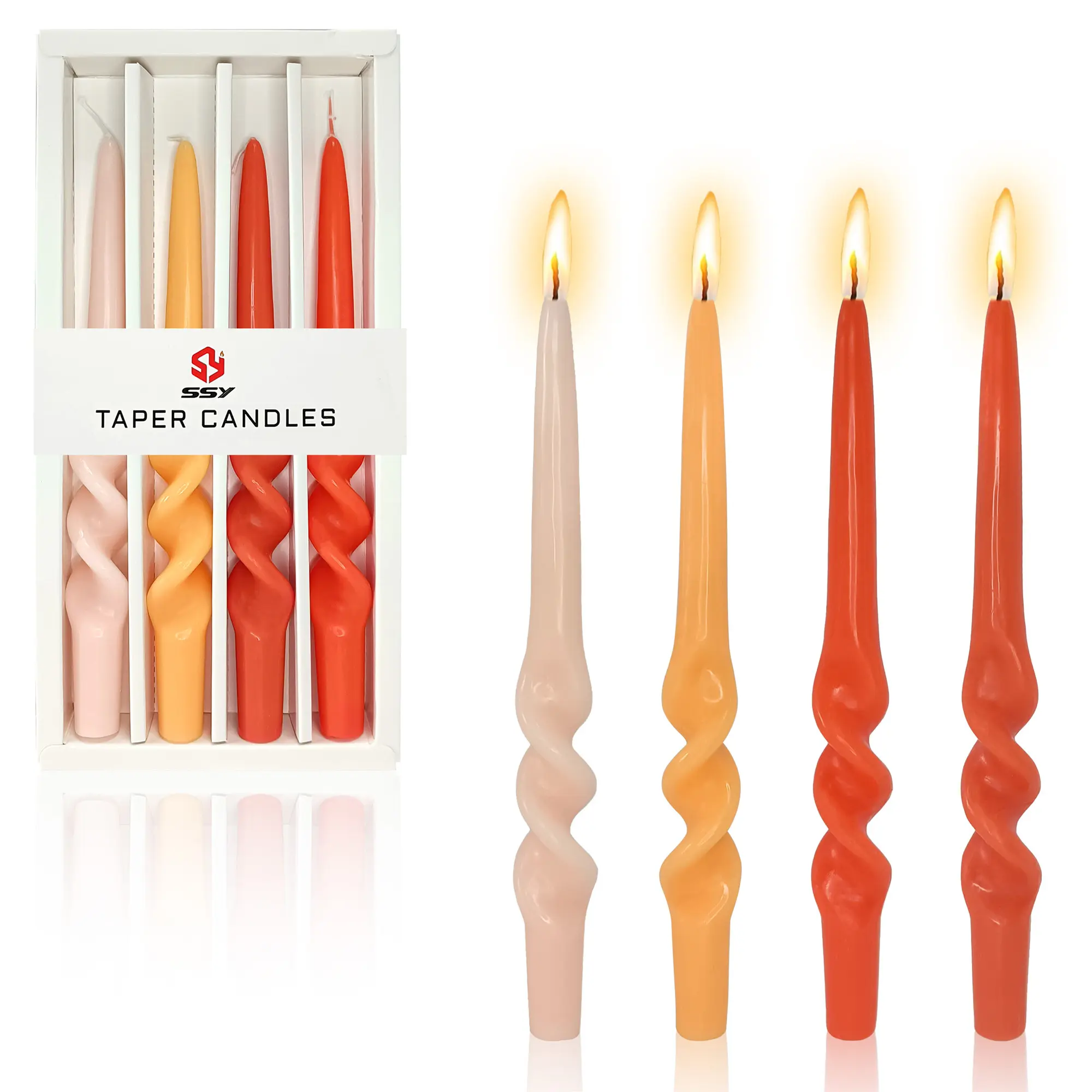Spiral Taper Candle Pink Candlestick - A set of four tapered candlestick fragrance-free wax candles elegantly designed for 3# tapered spiral candles for families, weddings, festivals and holidays