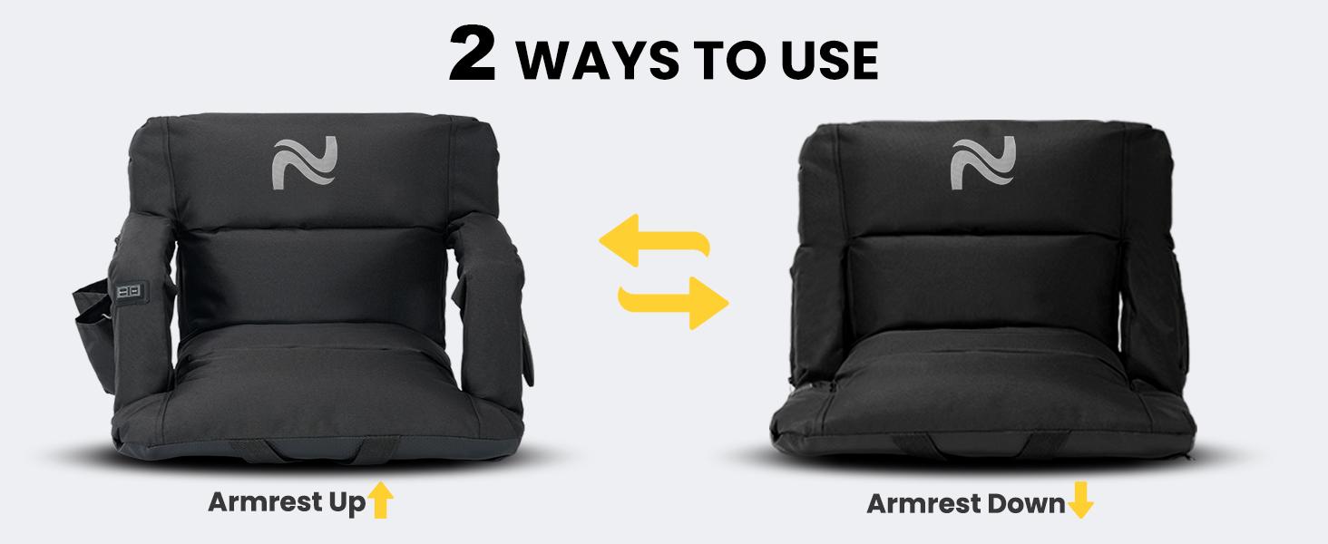 SLSY 2 Pack Wide Heated Stadium Seat for Bleachers w/Back Support & Cushion, Portable Foldable Stadium Chair with Armrests for Sports Events, Outdoor, Camping, Hiking - Power bank not included