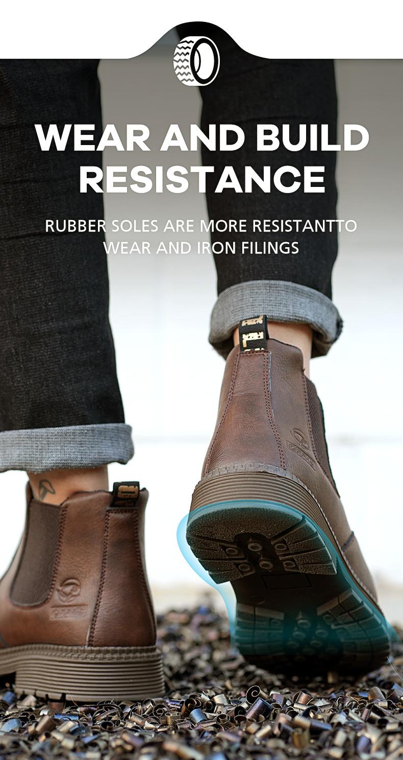 Men's steel-toe sports non-slip work shoes, high-top leather safety boots, have protective functions like anti-smashing and anti-piercing. They are footwear products, Fathersdaygift Boy Closed Bathroom Brown