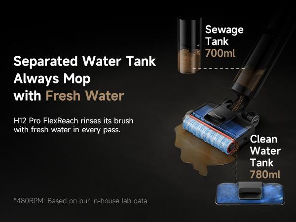 DREAME H14 Series I / H12 Pro FlexReach Vacuum Mop, Wet and Dry Vacuum, 180° Lie-Flat Cordless Vacuum Mop Combo, 140°F Brush Washing, Fast Hot Air Drying in 5 Mins, Great for Sticky Steam Messes Cleaner Self Cleaning System Deep Cleaning Machine