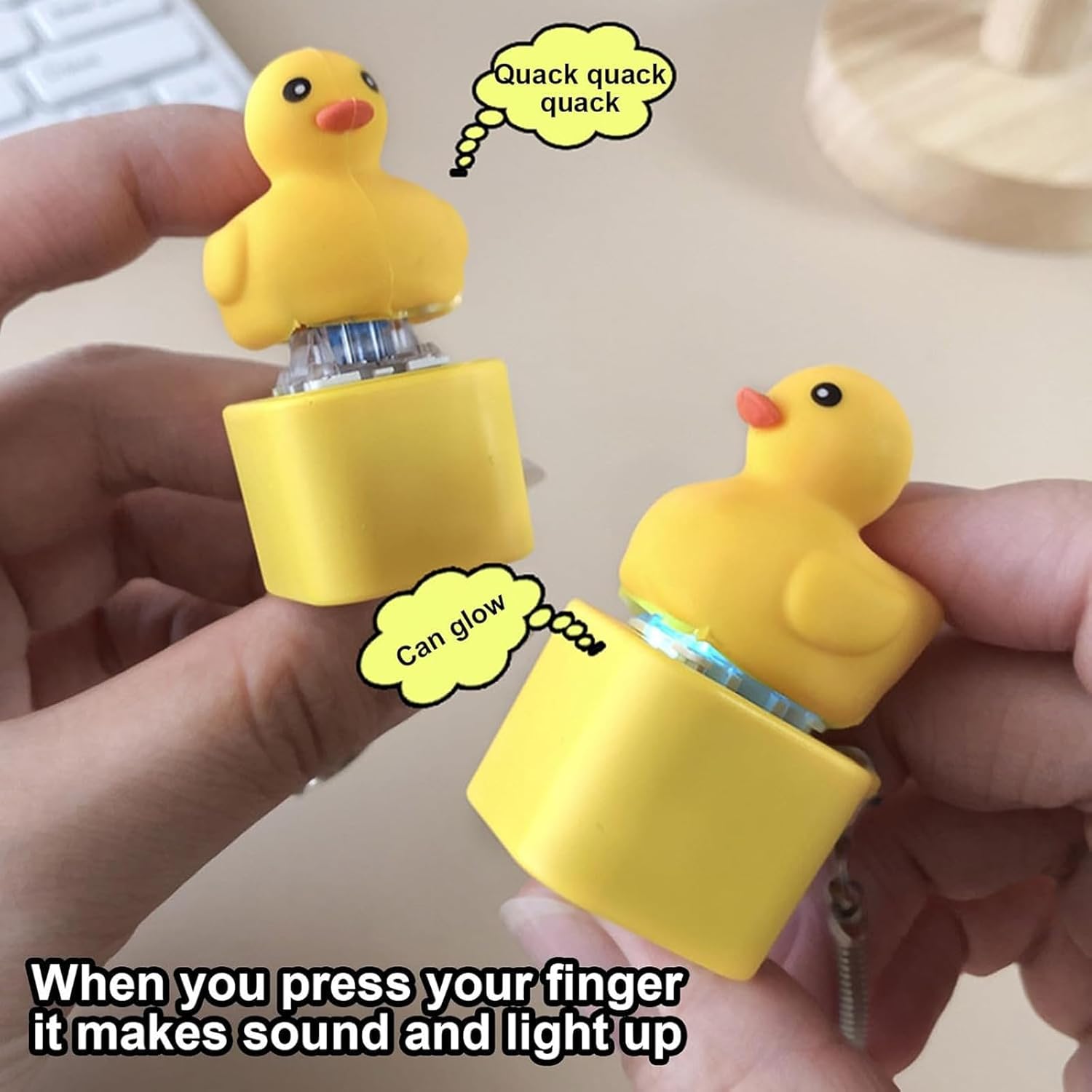Quacking Duck Croaking Frog Lizard Sounding Keyboard Fidget Toys for Adults Clicker Keychain with Sound LED Light and Charging Port for  Stress Relief Anxiety