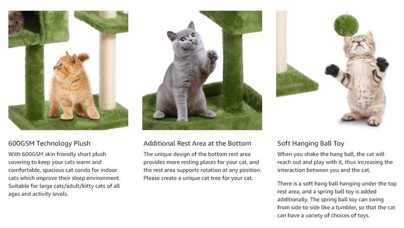 WeCharmer Cat Tree / Tower for Indoor with Green Leaves, Cat Condo Cozy Plush House with Hang Ball, Pet Furniture with Scratching Posts cat tree WeCharmer Cat Tree / Tower for Indoor with Green Leaves, Cat Condo Cozy Plush House with Hang Ball, Pet Furniture with Scratching Posts cat tree