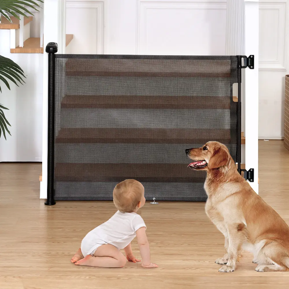 Retractable Mesh Baby Gate, 33" Tall Soft Touch Safety Barrier for Babies and Pets, Adjustable Width up to 71" for Stairs, Doorways, and Hallways, Hallway, Mesh Fabric, Durable Mesh Resists Pulls