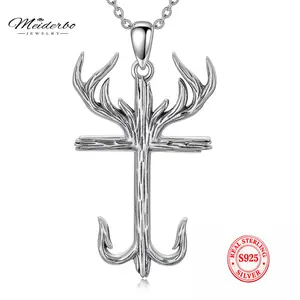 MEIDERBO Jewelry Fish Hook Necklace for Men 925 Sterling Silver Antler Duck Pendant Necklace Antler Fish Hook Hunting Jewelry Gifts for Father