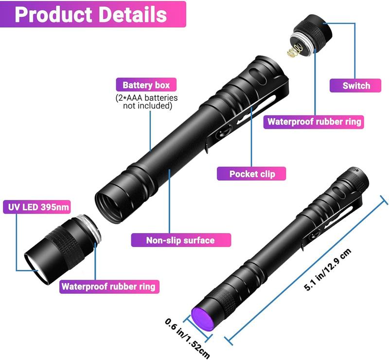 2 Pack Mini UV Light for Home & Travel | Detect Pet Stains, Bed Bugs & Hotel Hygiene | Essential Inspection Tool Kit Portable