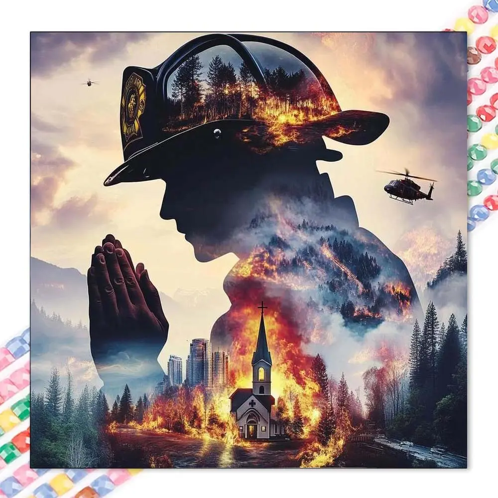 1 DIY Diamond Painting Set, 5D Diamond Art Kit, DIY Decoration, Firefighter, Forest, Fire Diamond Painting Set Full Round Drill, Mosaic, Diamond Art, DIY Art Home Decoration, Suitable for Christmas