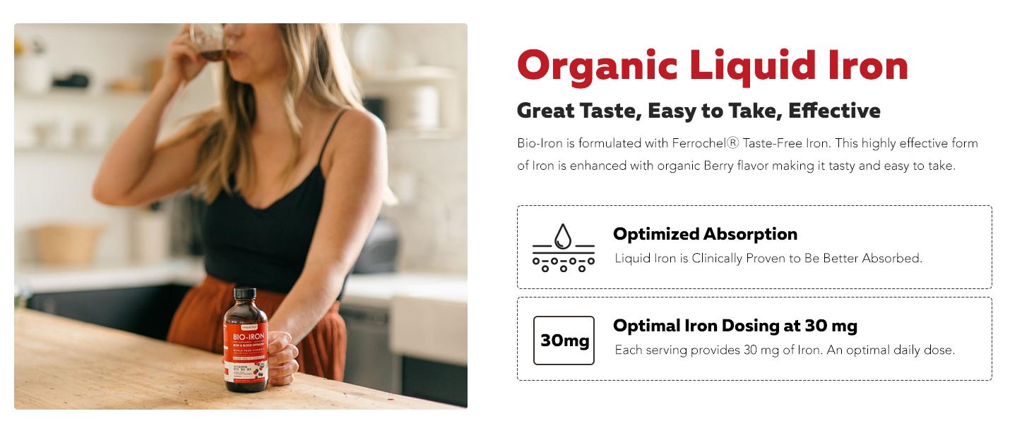 Liquid Iron Supplement | Organic Certified Berry Flavor – Boosts Vitamin C Absorption & Supports Healthy Iron Levels with Methyl B12, L-Methylfolate & B6 – 7.6 oz Healthcare Dietary