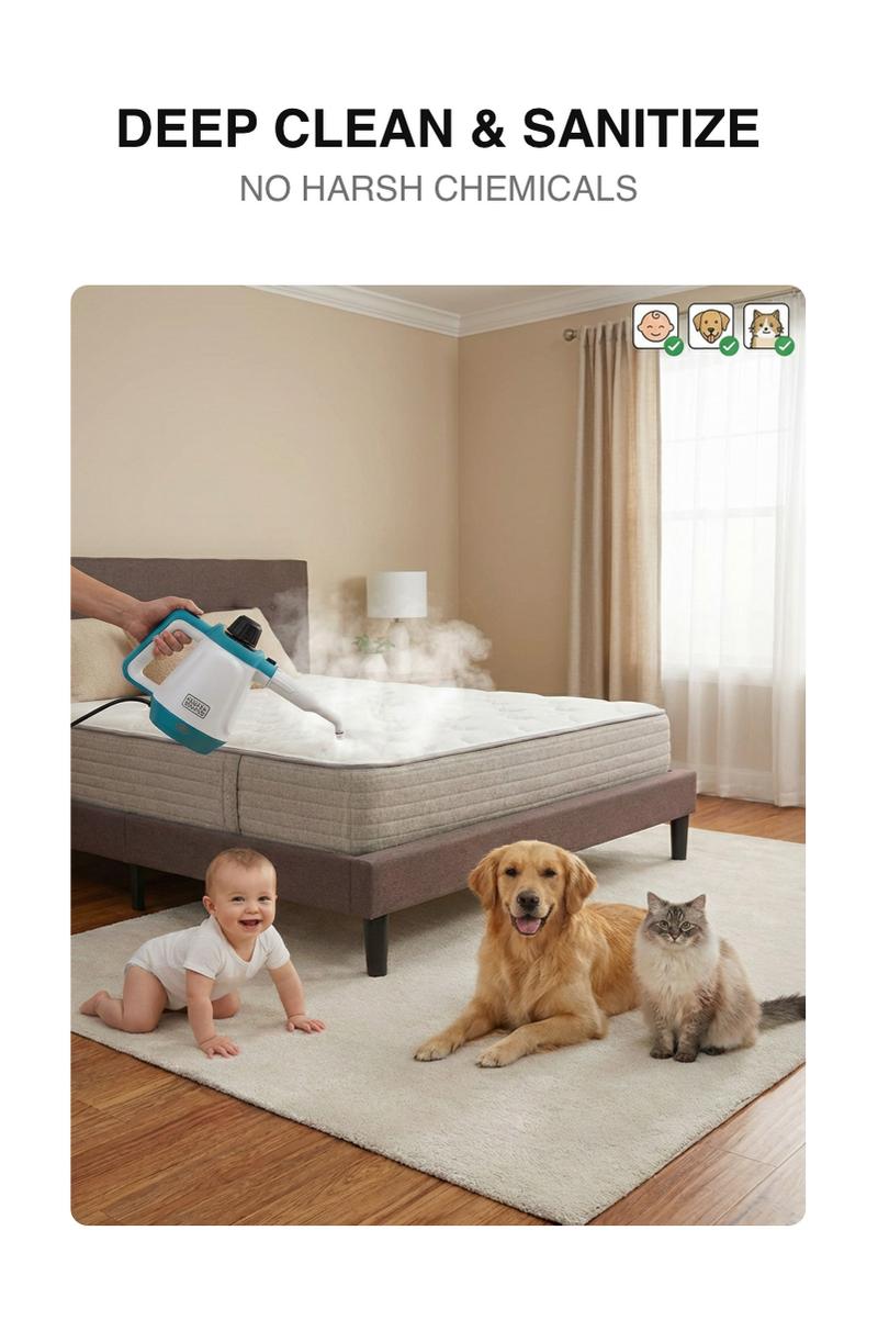 Black + Decker Multi-Use Steam Cleaner + Mop Combo - Versatile Cleaning Tool with Steam Function for Efficient Dirt Removal