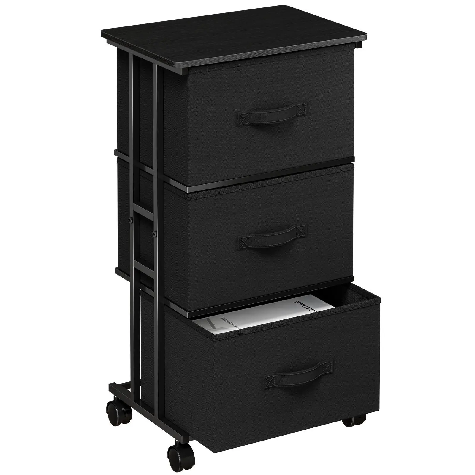 3-Drawer Fabric Bin Dresser with Locking Wheels - Durable Steel Frame Closet Storage Organizer, Assembly-Required Indoor Cabinet for Bedroom, Living Room, Multiple Drawers