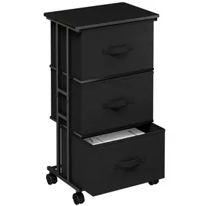 3 Drawer Dresser for Bedroom with Wheels, Storage Cabinet Organizer with Removable Fabric Bins, Sturdy Steel Frame for Living Room, Office, Entryway, Closets