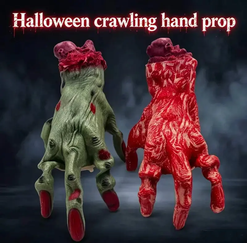 Electric Crawling Zombie Hand Prop Realistic Bloody Broken Wound Corpse Hand Automatic Moving Skeleton Hand Battery Powered Scary Horror Decor For Halloween Haunted House Yard Lawn Bar Party Prank Ornament