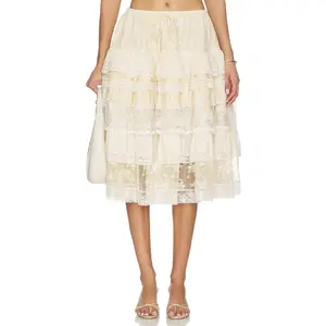 Yuhan Wang Tiered Lace Ruffle Skirt in Multi