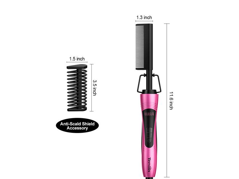 Terviiix Electric Hot Comb for Black Hair, Wigs & Beard, Anti-Scald Attachment, Straightener Comb with Keratin & Argan Oil Infused Teeth, Temperatures Adjustable, 60 Min Auto Shut Off