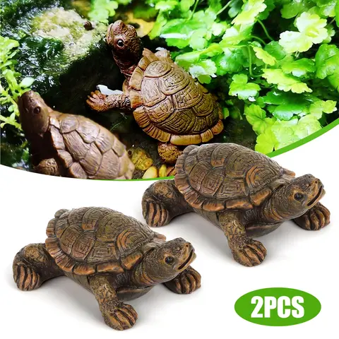 2Pcs Mini Resin Turtle Animal Sculpture Ornaments - Outdoor Garden Yard Art, Indoor Fish Tank Home Decor, Pond Focal Point, Sweet Birthday Gift for Friend Daughter