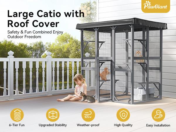 PetCozife Outdoor Cat Enclosure, 71" Large Walk-in Cat House for Multiple Cats with Waterproof Roof, 3 Tier Cat Cage with 6 Platform for Patio, Yard, Graden, Outdoor Catio，CatFuriture