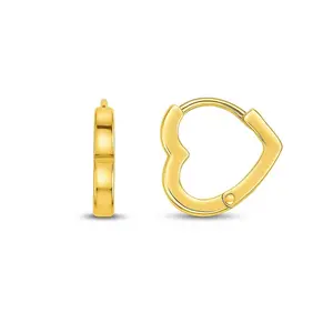14k Yellow Gold Heart Huggie Hoops