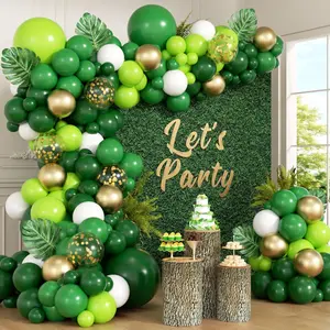 Jungle Safari Balloon Garland Kit 151pcs with Green, Gold & Confetti Balloons for Parties