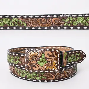American Darling Beautifully Hand Tooled Brown Genuine Leather Belt Men and Women Western with Removable Buckle